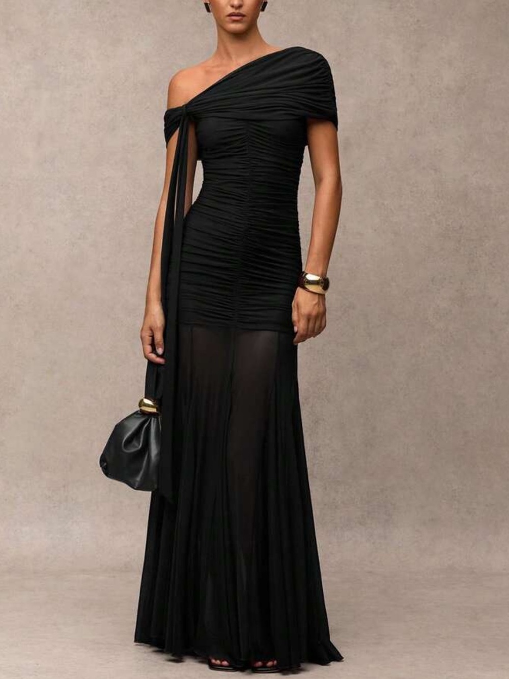 Elegant One-Shoulder Black Evening Dress
